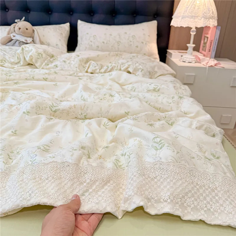 3/4Pcs Princess Style Floral Lace Bedding Set
