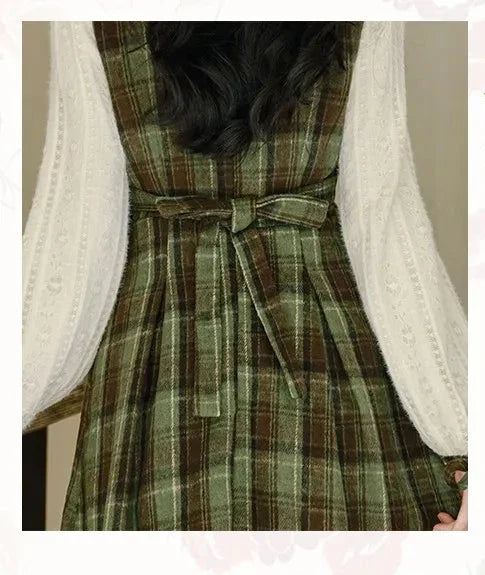 Harmony Plaid Wool Dark Academia Cottage Dress