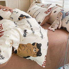 Cute Boys Duvet Cover Set with Zipper Girls Flat Bed Sheet Pillowcases No Filler Double Queen Size Adult Kids Bedding Linens