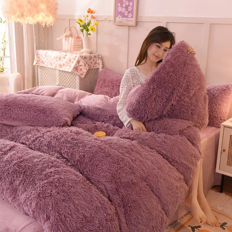 Thickened mink 4 pieces princess Bedding Set