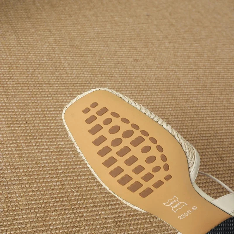 leather cowhide hollow weave low Heel