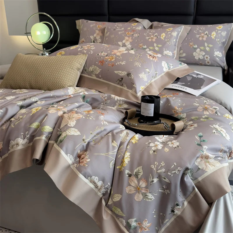 1000TC Egyptian Cotton Flowers Print Luxury Digital Printing Bedding Set