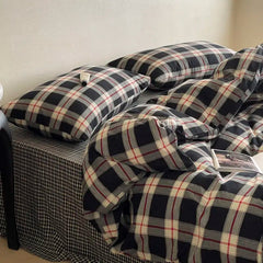 Blue Black Strip Duvet Cover Set with Zipper No Filler Nordic Bed Flat Sheet Pillowcases Single Double Size Girl Boy Bedding Set