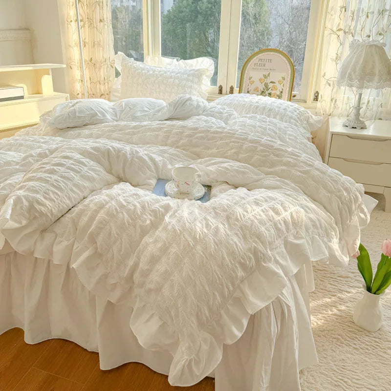 Japanese Seersucker Queen Quilt Cover Set 3/4 Pcs Soft Washed Bedding Set