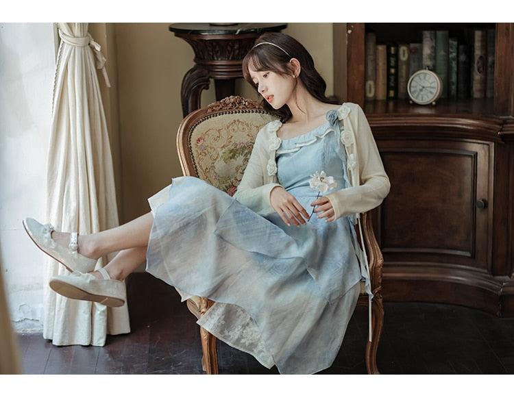 Blue Rose Layered Cottagecore Dress