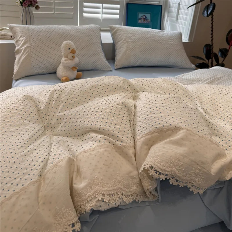 3/4Pcs Korean Princess Style Floral Ruffles Soft Bedding Set