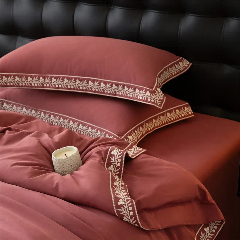 100% Cotton Brushed Luxury Embroidery Wide Edge Bedding Set