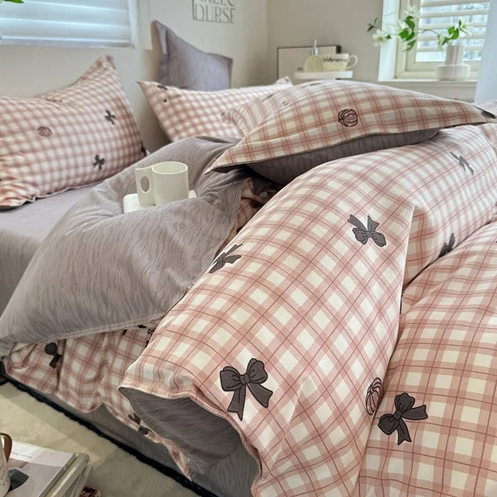 Ins Nordic Duvet Cover Set 2024 Summer Twin Queen Size Kids Adult Flat Sheet Pillowcase No Filler Fashion Bed Linens