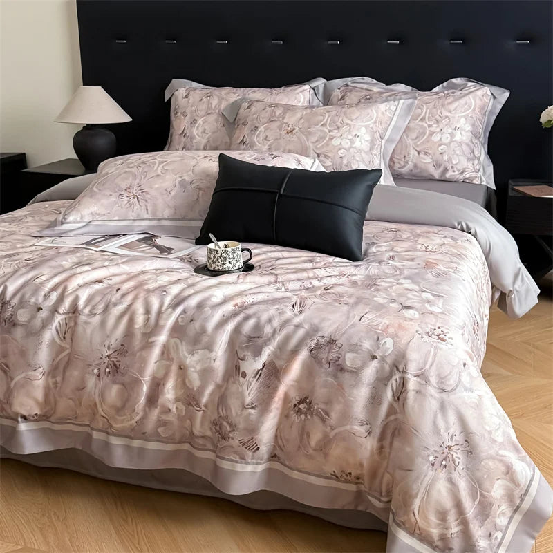 600TC Lyocell Cotton Soft Breathable Flowers Print Bedding Set