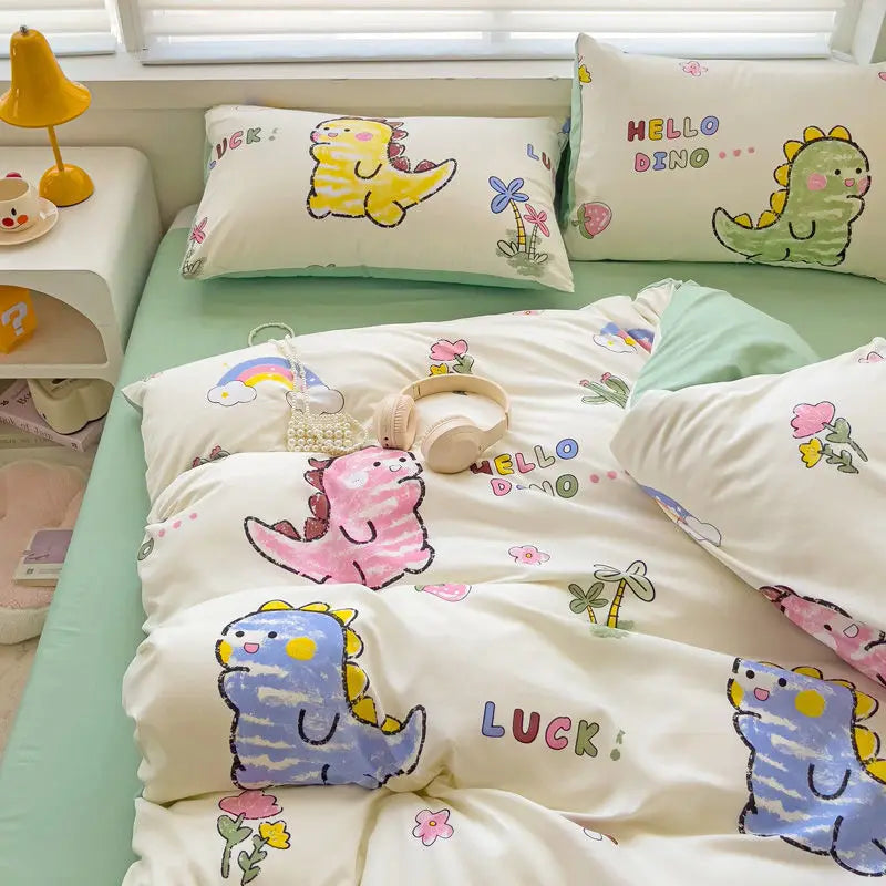 Boys Girls Duvet Cover Set with Zipper Ins Cute Cartoon Bed Flat Sheet Pillowcases No Filler Twin Queen Size Fashion Bedding Set