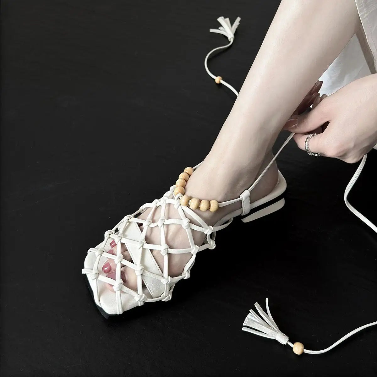 hand weaving sheepskin Hollow Roman Sandals