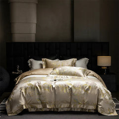 Premium 100S Egyptian Cotton Floral Jacquard Luxury Bedding Ultra Soft Duvet Cover Set Flat/Fitted Bed Sheet Pillowcases 4Pcs