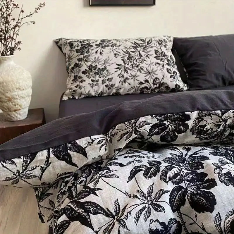 Red Black Duvet Cover Set Ins Floral Twin Queen Size Girls Boys Flat Sheet Pillowcase No Filler Soft Home Decor Bedding Set