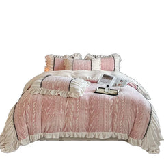 French Princess Style Velvet Duvet Cover Set Thick Coral Velvet Double-sided Plush Bedding Set