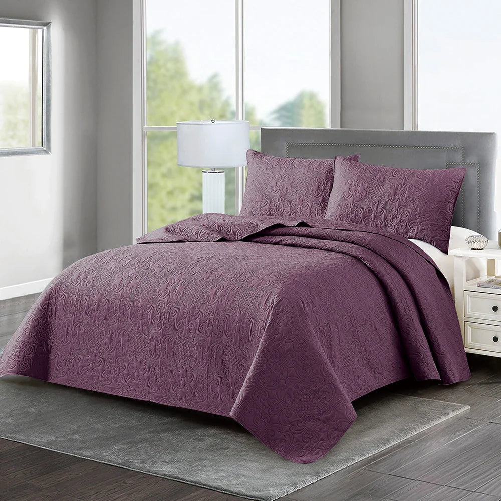 3pcs Luxury Quilted Microfiber Bedspread Coverlet Bedding Set
