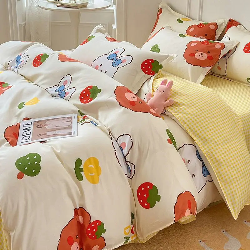 Cute Cat Duvet Cover Set with Zipper Flat Bed Sheet Pillowcases No Filler Twin Queen Size Girls Boys Gift Cartoon Bedding Set
