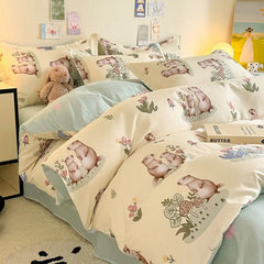 Cute Cartoon Duvet Cover Set No Filler Ins Full Queen Size Comforter Cover Sheet Pillowcase Skin-friendly Girl Home Bedding Set