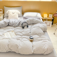 Striped Printed Microfiber Duvet Cover Set Breathable Lightweight Soft Bedding  Set with Bed Sheet Pillowcase Full Queen Size