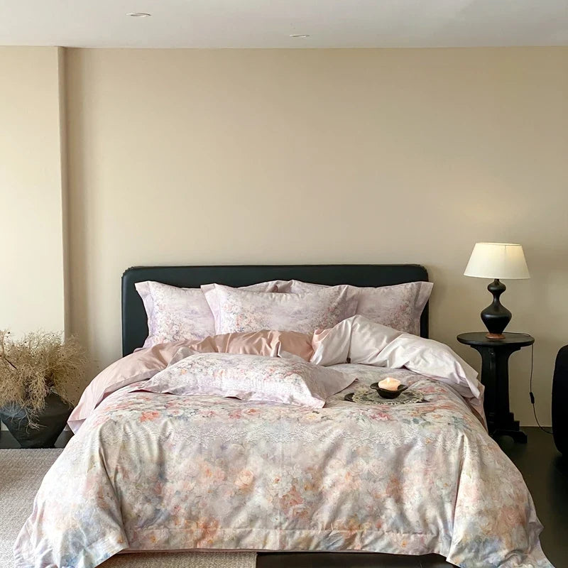 Premium 1000TC Egyptian Cotton Flower Digital Printing Soft Silky Bedding Set