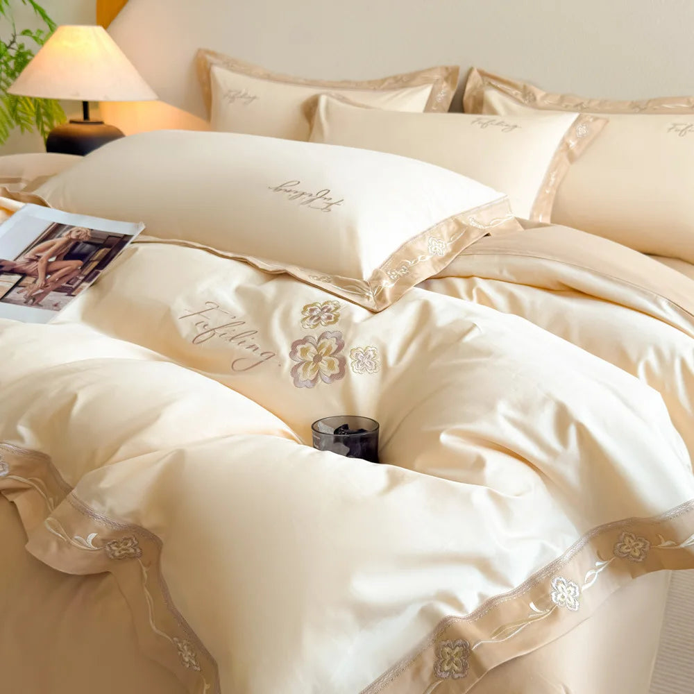 High Quality Long Staple Cotton Embroidery 4 Piece Bedding Set