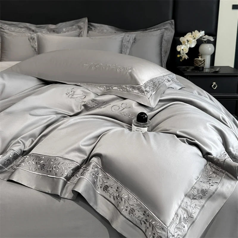 100% Cotton Floral Embroidery Wide Border Luxury Bedding Set