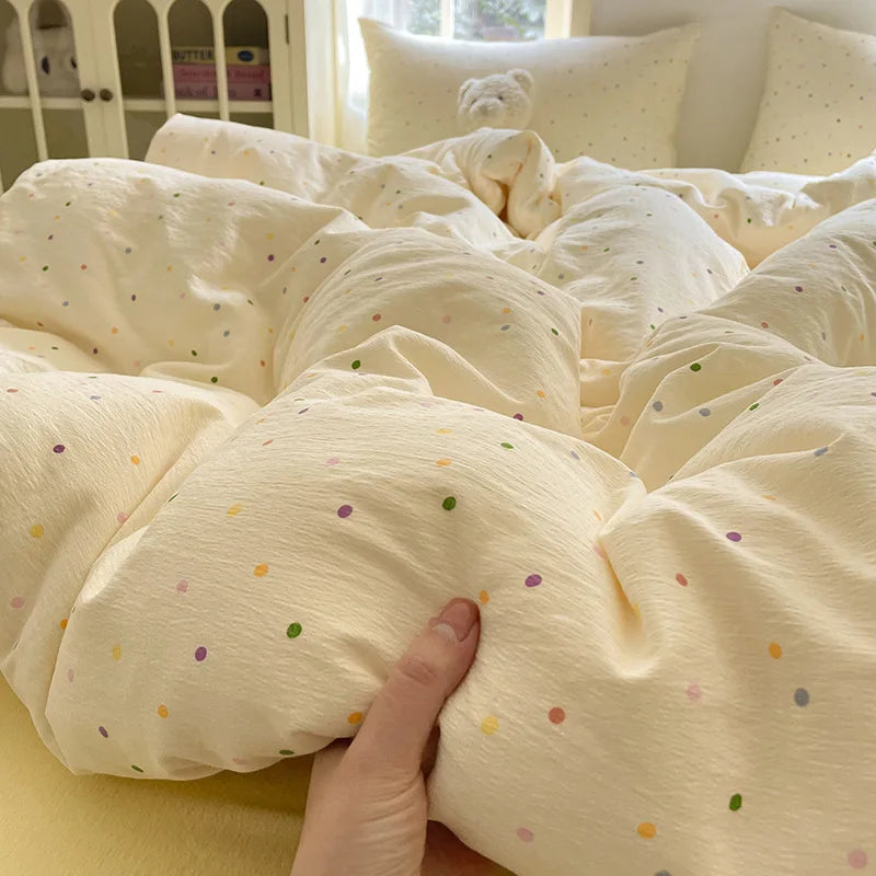 3/4Pcs Set Floral And Polka Dot Print Styles Duvet Cover Bed Sheet Pillowcase Full-Size Bedspread Set 1.5-Sleeper Bedding Set