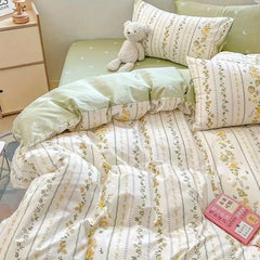 Green Floral Duvet Cover Set Ins Twin Queen Size Girls Flat Sheet Pillowcase No Filler Soft Summer Spring Home Bedding Set