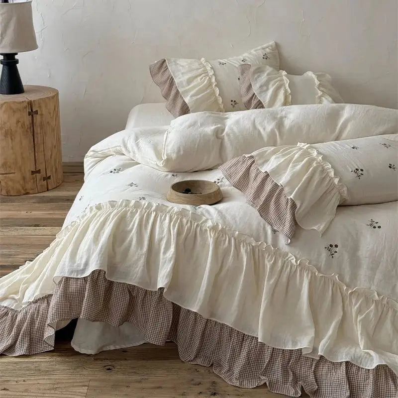Vintage French Double Layer Ruffles Bedding Set