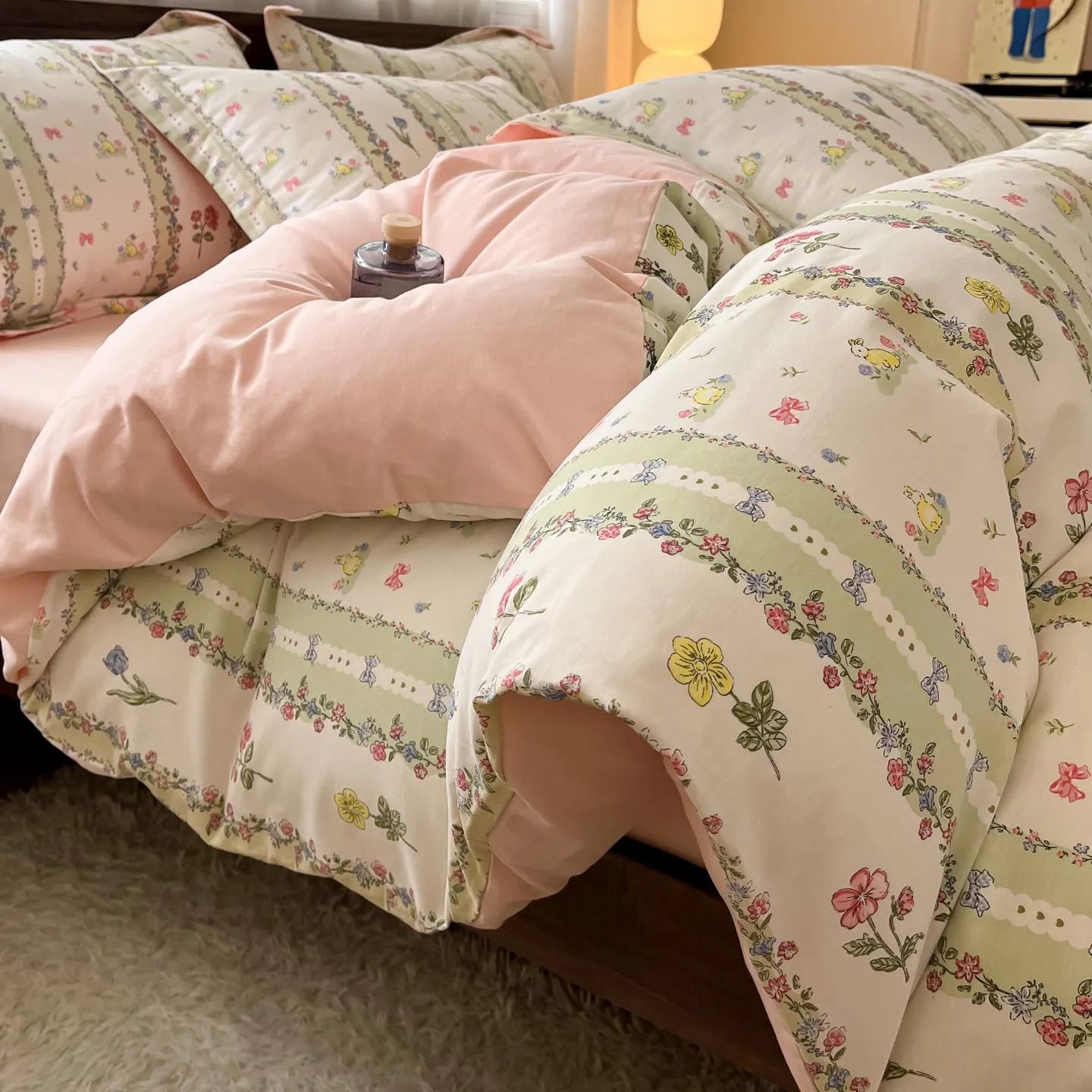 Thickened 4Pcs Bed Set Pure Cotton Long Staple Cotton Soft Bed Sheet Fitted Sheet Duvet Cover