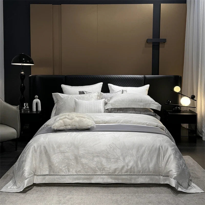 High-End 1000TC Egyptian Cotton Silver Grey Marble Jacquard Design Bedding Luxury Duvet Cover  Flat/Fitted Sheet Pillowcase 4Pcs