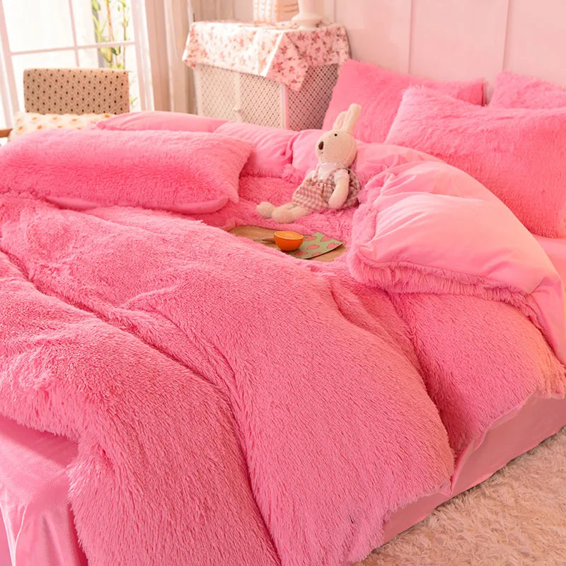 Thickened mink 4 pieces princess Bedding Set