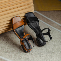 leather cowhide square toe loose grip low Heel