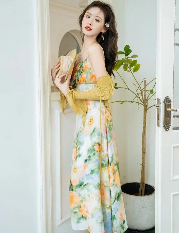Summer Garden 2-Piece Floral Print Cottagecore Dress Set