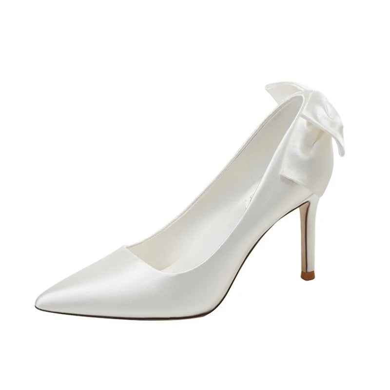 French Satin White Main Wedding Dress Shoes