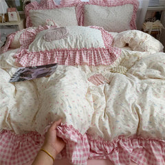 Korean Princess Style Floral Ruffles Bedding Set