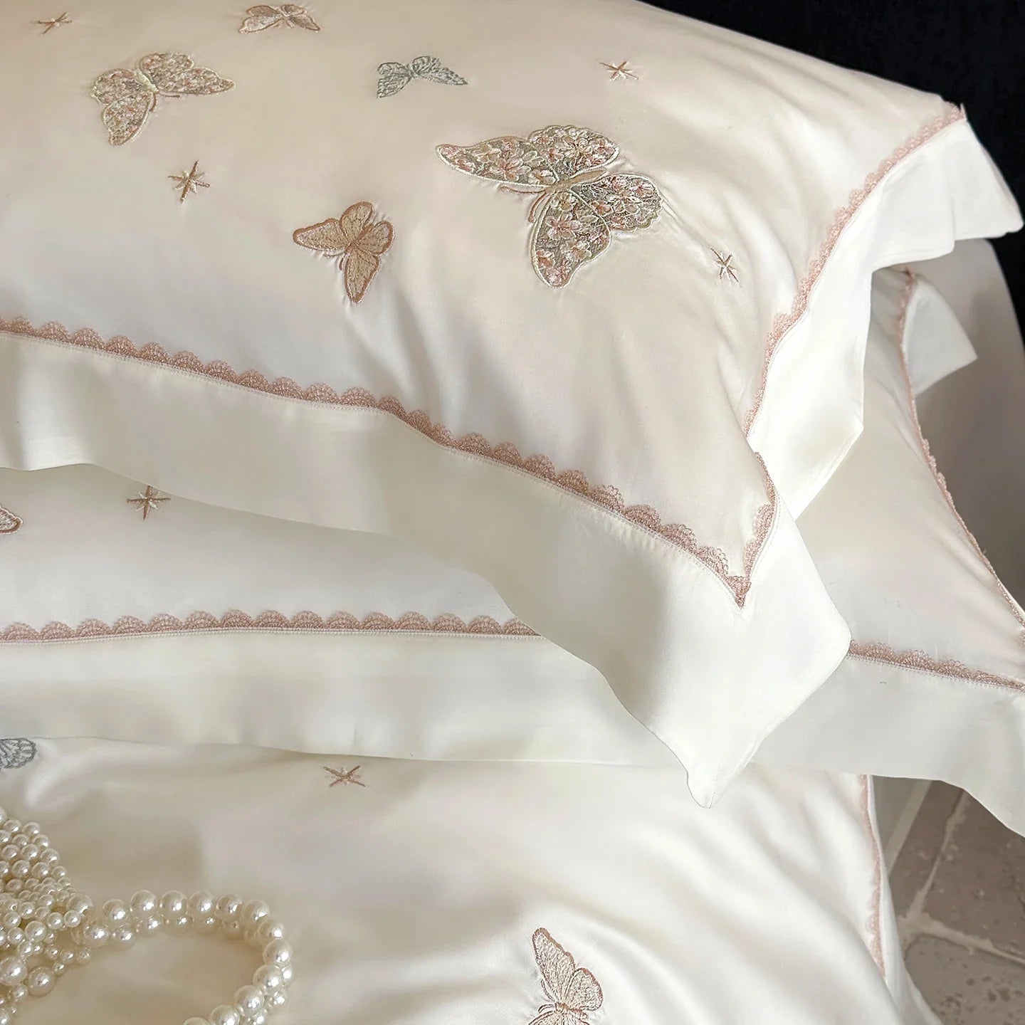 800TC Lyocell Eucalyptus Fiber Butterfly Embroidery Luxury Bedding Set