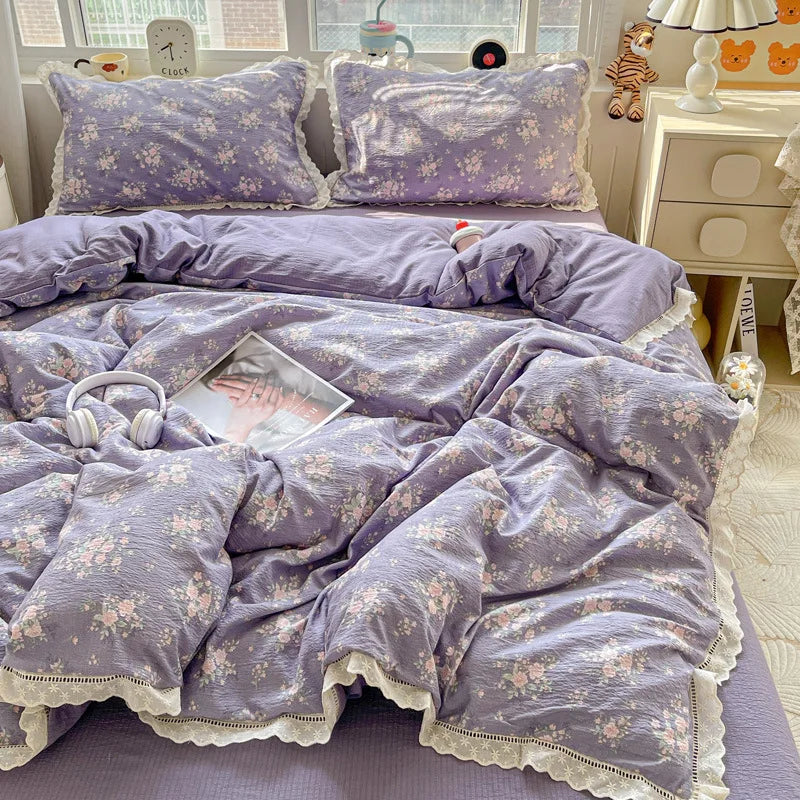 Korean Double-layer Gauze Lace Ruffle Bedding Set