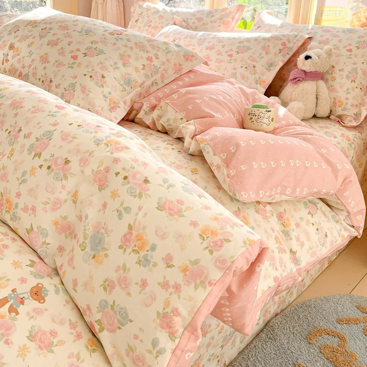 Pastoral Style Florals 100% Cotton Duvet Cover Soft Skin Friendly Single Double Bed Covers Pillowcases Queen King Bedding Set