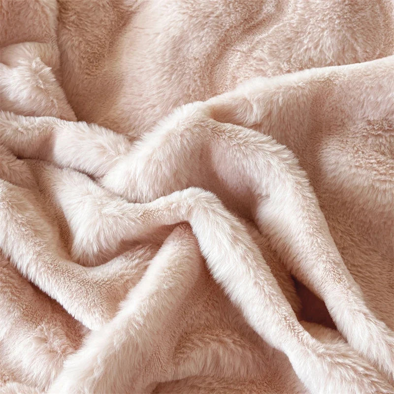 Princess Style Faux Fur Short Plush Velvet Warm Thickened  Winter Bedding Set