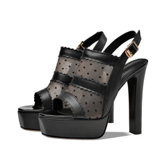 White Cowhide Waterproof Platform Peep Toe Shoes