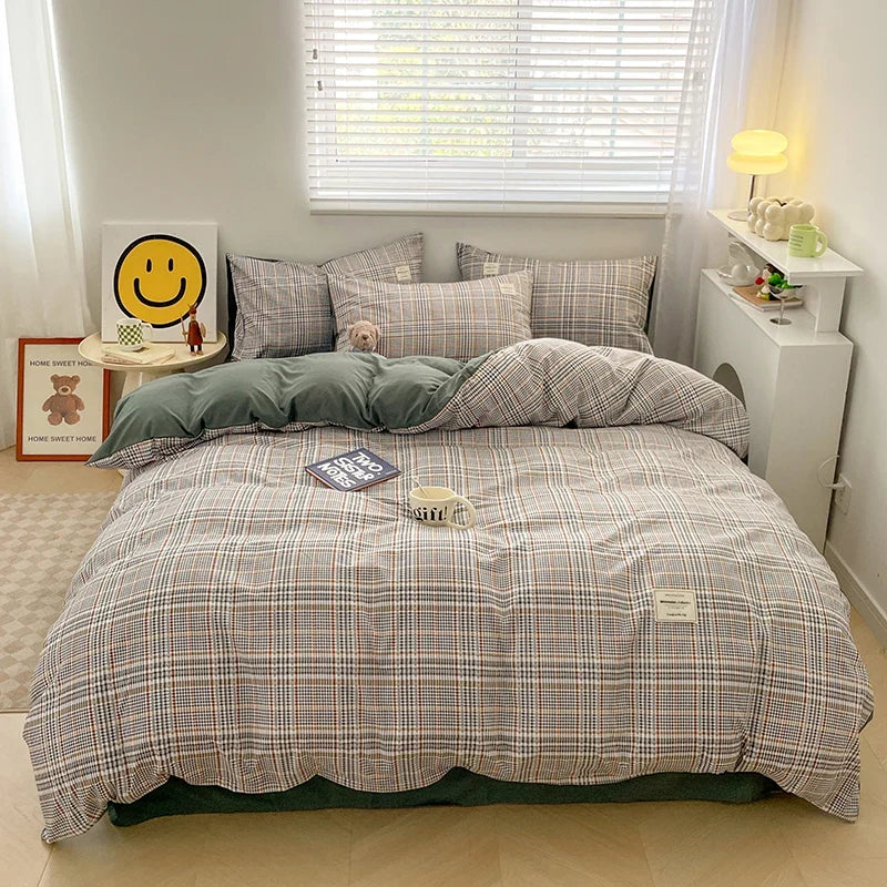 Japanese Style Blue Check Bedding Set