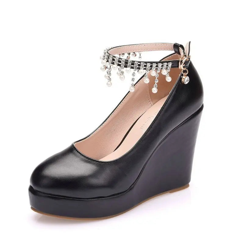 Luxury 11cm White Round Head Water Platform Wedges Shoes