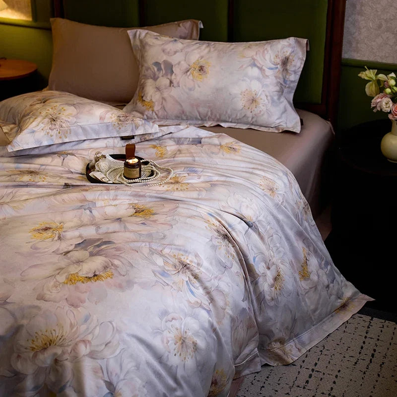 1200TC Egyptian Cotton Flowers Prints Luxury Queen King Size Bedding Set