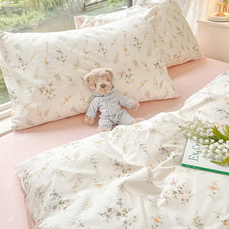 Ins Pink Flowers Bedding Set