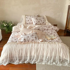 Vintage Floral Ruffle Lyocell Cotton Bedding Set
