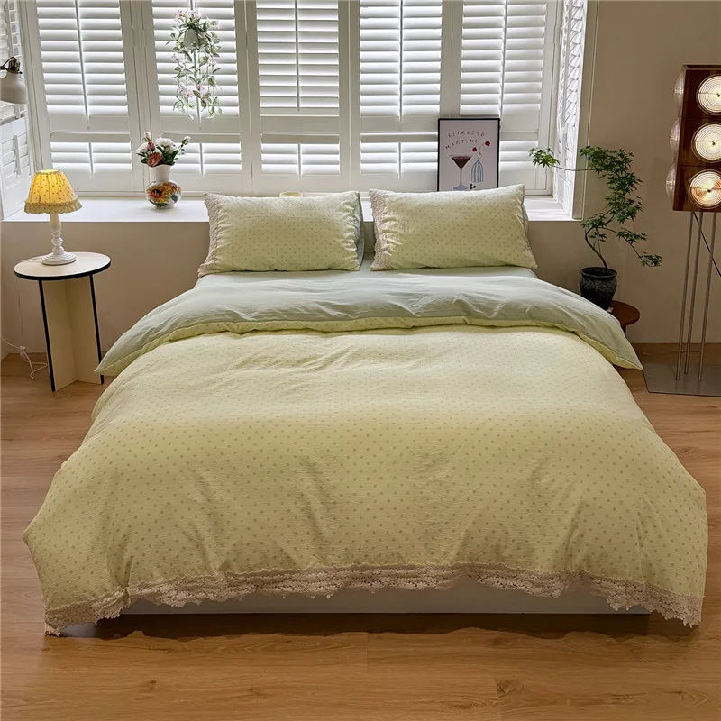 3/4Pcs Korean Princess Flower Print Lace Bedding Set