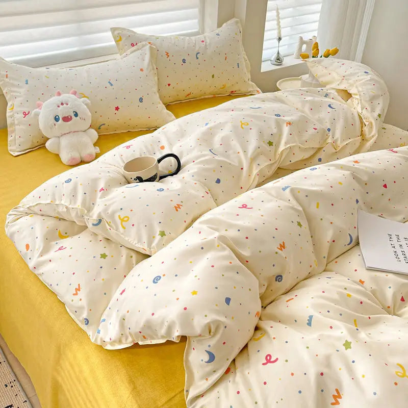 Ins Nordic Duvet Cover Set 2024 Summer Twin Queen Size Kids Adult Flat Sheet Pillowcase No Filler Fashion Bed Linens