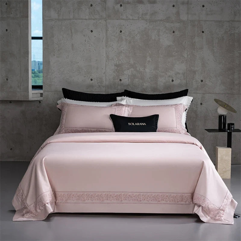 1000TC Lyocell Cotton Brushed Embroidery Wide Edge Luxury Bedding Set