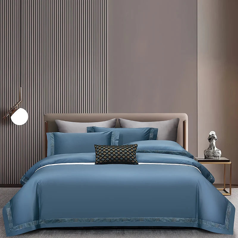 1400TC Egyptian Cotton Grey Luxury Hotel Style Hollow Wide Edge Bedding Set