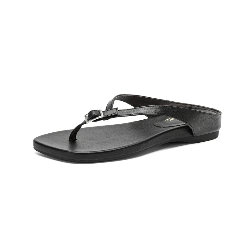 leather cowhide metal buckle simple clip toe exposed toe low Heel
